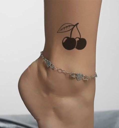 Black Cherry Tattoo, Tattoo Cherry, Cherry Tattoo, Cherry Tattoos, Anklet Tattoos, Foot Tattoos For Women, Initial Tattoo, Cute Small Tattoos, Star Tattoos