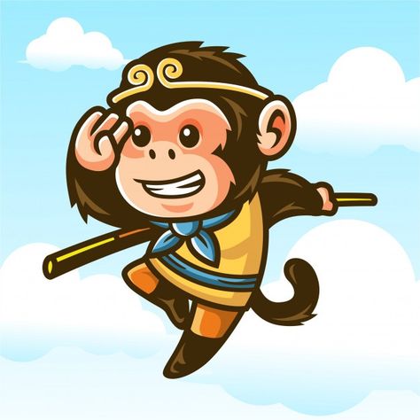 Monkey king mascot design Premium Vector | Premium Vector #Freepik #vector #logo #design #face #bar Monkey King Icon, Monkey Logo Design, The Monkey King, King Cartoon, Monkey Logo, Cartoon Monkey, Simple Character, Monkey Design, Cartoon Image