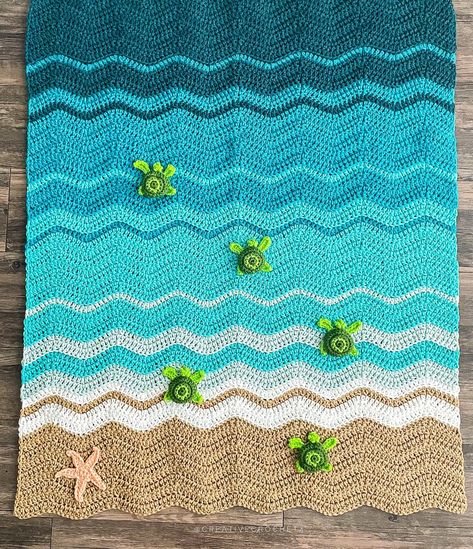 Sea Tuetle Beach Ocean Themed Baby Blanket | Baby Shower Gift | Baby Blanket | Gift | Ripple Blanket | Ocean Baby Blanket Crochet Sea Blanket, Crochet Ocean Blanket, Crochet Turtle Blanket Pattern Free, Ocean Crochet Blanket, Sea Turtle Blanket Crochet, Ripple Blanket, Baby Sea Turtle, Baby Blanket Gift, Crochet Turtle