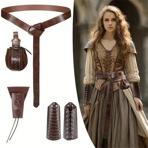 Halloween Costume Accessories Set Medieval Renaissance - Temu Medieval Outfit, Leather Gauntlet, Leather Bracers, Boho Halloween, Boho Festival Fashion, Medieval Costume, Halloween Costume Accessories, Leather Wristbands, Medieval Dress