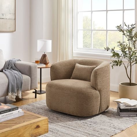 Art Leon Swivel Accent Barrel Chairs - Bed Bath & Beyond - 39898602 Brown Swivel Chair Living Rooms, Neutral Accent Chair, Dream Home Makeover Studio Mcgee, Swivel Chair Living Room, Swivel Barrel Chair, Swivel Accent Chair, Big Hug, Apartment Life, Colorful Chairs