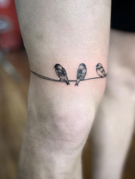 Three Little Birds Tattoo, Little Birds Tattoo, Birds On Wire, Robin Tattoo, Wire Tattoo, Little Bird Tattoos, Alchemy Tattoo, Branch Tattoo, Bird Tattoos