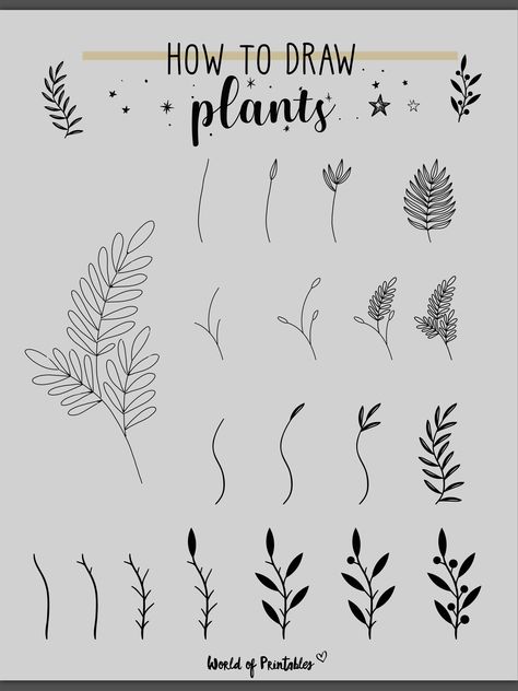 Doodle Greenery, Flower Doodles Easy Step By Step, How To Draw Plants, Mark Making Techniques, Botanical Doodles, Trin For Trin Tegning, Botanical Line Drawing, Flower Drawing Tutorials, Handpoke Tattoo