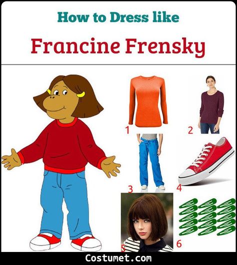 Francine Frensky (Arthur) Costume for Cosplay & Halloween Arthur Dw Costume, Arthur Characters Costumes, Arthur Costume Women, Dw Arthur Halloween Costume, Francine From Arthur, Arthur Halloween Costume, Teacher Book Character Costumes, Arthur Costume, Arthur Characters