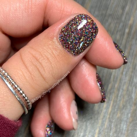 Rainbow glitter mani 🤩 one of my favorite manis I’ve ever done! March Magic is such a fun rainbow glitter dip, it is so versatile, this is a Christmas mani, but it is so perfect for St. Patrick’s day too! Grab yours now on KDipbyKAli.etsy.com #dipnails #rainbownail #dippowdernails #dippowder #springnails #glitternails #diynails #nailsathome #stpatricksday #kdipbykali Royal Blue Dipped Nails, Opal Sparkle Nails, Nye Nails Dip Powder, Gel Nails Solid Color Winter, Confetti Dip Nails, Dip Nails Different Colors, Gel Nails With Glitter Accent, Gel Nails For March, Multi Glitter Nails