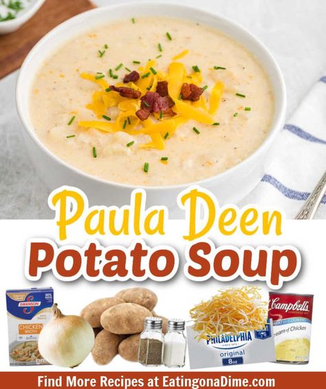 Simple Crock Pot Potato Soup, Easy Potato Soup With Real Potatoes, Paula Deen's Potato Soup Crock Pot, Potato Soup Crock Pot Paula Deen, Paula Deens Crockpot Potato Soup, Loaded Baked Potato Soup Paula Deen, Easy Loaded Potato Soup Recipe, Six Sisters Potato Soup, Cheesy Potato Soup Stove Top