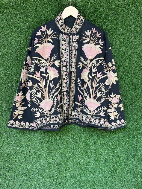 Women Cotton Suzani Black Jacket, Winter jacket,Handmade Embroidery Jacket Hand Stitched Embroidered Suzani Short Coat, Suzani Embroidery Jacket, Black Jacket Winter, Suzani Embroidery, Black Winter Jacket, Embroidery Jacket, Handmade Embroidery, Short Coat, Black Jacket, Hand Stitched