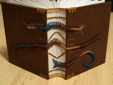 Coptic binding - Caterpillars Brown Covers Bookbinding Altering Books, Bookbinding Tutorial, Book Binding Diy, Binding Tutorial, Bookmaking, Book Arts, Stitch Book, Sewing Book, Handmade Book