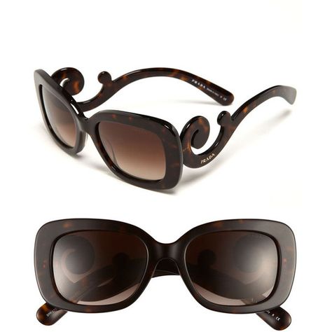 Women's Prada 'Baroque' 54mm Sunglasses (375 CAD) ❤ liked on Polyvore featuring accessories, eyewear, sunglasses, glasses, oculos, prada, prada sunglasses, prada glasses, baroque sunglasses and square frame glasses Prada Baroque Sunglasses, Fall Eyeshadow Looks, Pink Eyeshadow Look, Blue Eyeshadow Looks, Prada Glasses, Latest Sunglasses, Tortoise Sunglasses, Prada Sunglasses, Diva Fashion