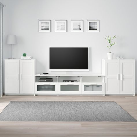 BRIMNES TV storage combination - white - IKEA Tv Bench, Ikea Living Room, Tv Storage, Flat Screen Tv, Painted Drawers, Media Furniture, Glass Cabinet Doors, Living Room Tv Wall, Large Drawers