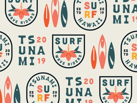 Surf Repeat Pattern by Katie Connolly on Dribbble Surf Shop Logos, Crossfit Logo, Surf Competition, Surf Logo, Surf Brands, 타이포그래피 포스터 디자인, Badge Logo, Beach Design, Logo Restaurant