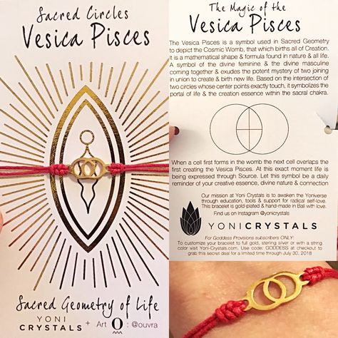 Vesica Pisces Meaning, Vesica Piscis Tattoo, Wicca Knowledge, Vesica Pisces, Sacred Geometry Meanings, Mathematical Shapes, Scared Geometry, Pisces Bracelet, Chalice Well