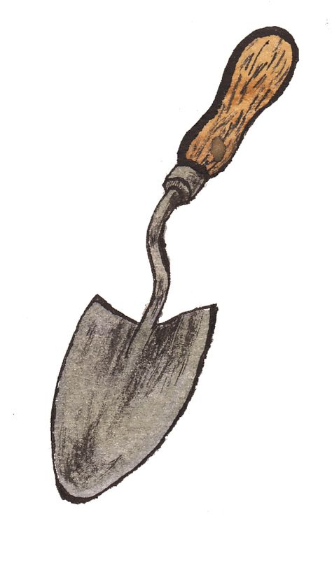 Trowel spot illustration by Robin Clugston, watercolour and ink, 2012. Trowel Drawing, Troika Rpg, Trowel Tattoo, Frog Rock, Spot Illustration, Watercolour And Ink, Work Art, Watercolor Flower Art, Tat Ideas