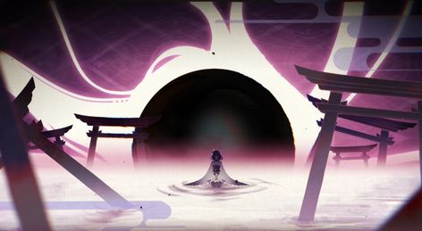 This is just powerful moment. Dark and mysterious. #genshinimpact #inazuma #raidenshogun #ei #dark #wallpaper Genshin Impact Screenshots, Genshin Impact Gif, Raiden Shogun, Genshin Impact, Gif, Purple, Water