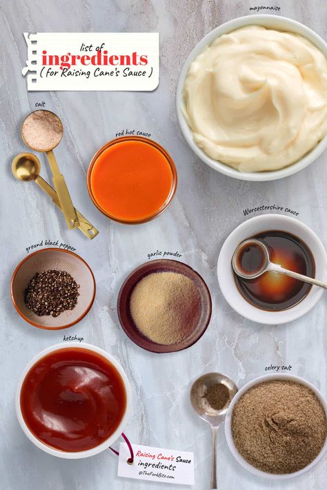 What's in Raising Cane's sauce? This image reveals the ingredients for a perfect copycat recipe. Bang Bang Sauce Recipe, Boom Boom Sauce, Canes Sauce, Bang Bang Sauce, Comeback Sauce, Yum Sauce, Fritters Recipe, Yum Yum Sauce, Remoulade Sauce