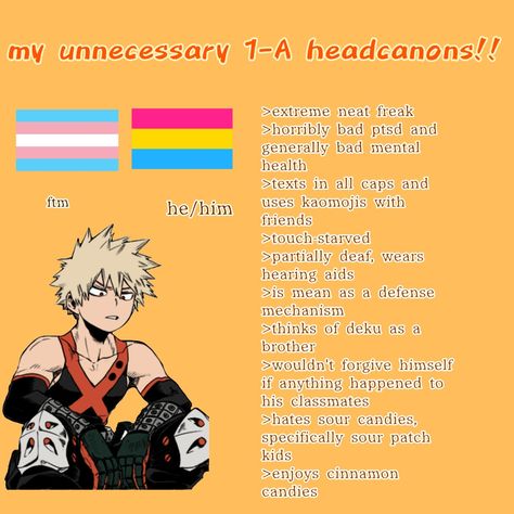 Bakugo Hearing Aids, Bakugo With Hearing Aids, Trans Bakugou Katsuki, Trans Bakugou Au, Trans Anime Character, Trans Kirishima, Trans Mha, Bakugou Headcanons, Trans Bakugou