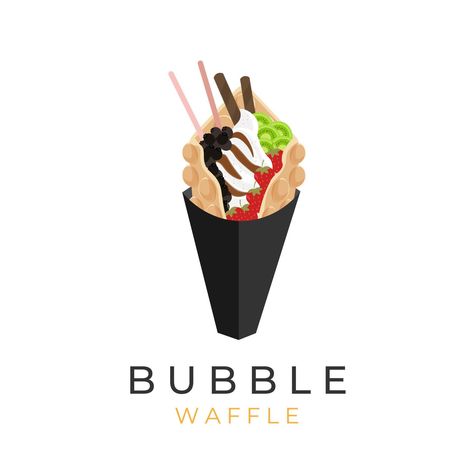 Bubble Waffle Ice Cream Illustration Logo With Fresh Fruit Topping And Wafer Roll Bubble Waffle Logo, Bubble Waffle Ice Cream, Fruit Topping, Cream Illustration, Ice Cream Logo, Ice Cream Illustration, Waffle Ice Cream, Bubble Waffle, Fruit Toppings