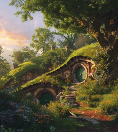 John Howe, Hobbit Art, Middle Earth Art, Lotr Art, Hobbit House, The Shire, Ethereal Art, Middle Earth, Fantasy Landscape