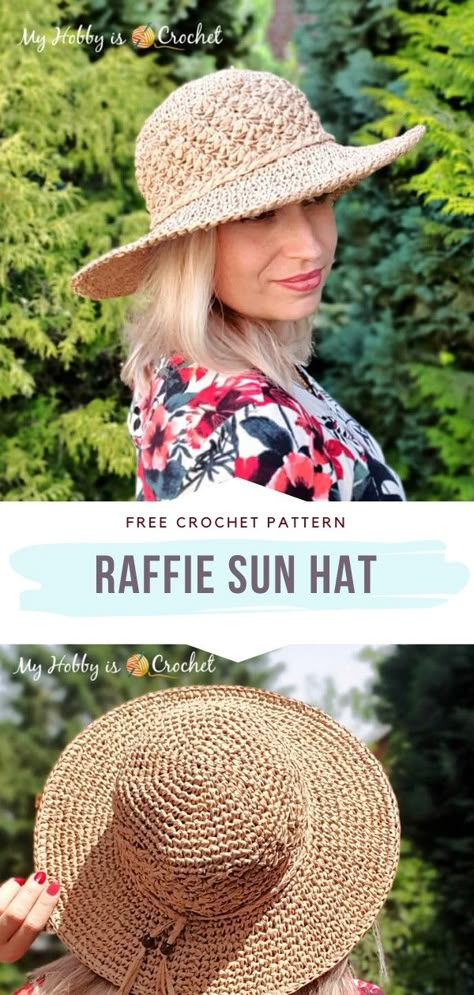 Crochet Summer Hat Pattern Free, Crocheted Sun Hat, Crochet Straw Hat Pattern Free, Crocheted Sun Hats Free Patterns, Crochet Vintage Hat, Straw Hat Crochet Pattern, Crochet Wide Brim Hat, Crochet Hat Band Free Pattern, Easy Crochet Sun Hat Free Pattern