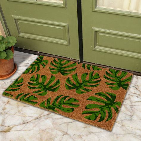 A very trendy and leafy doormat inspired by the beautiful Monstera plant. The beautiful green leaf print reminds us of the positive vibe the Monstera plant brings into anyone's home. This a must-have doormat for all plant lovers who want to declare their love for plants to the visitor at the door. Coco Coir, Green Leaf Print, Monstera Plant, At The Door, Green Leaf, All Plants, Natural Brown, Leaf Print, Tropical Plants