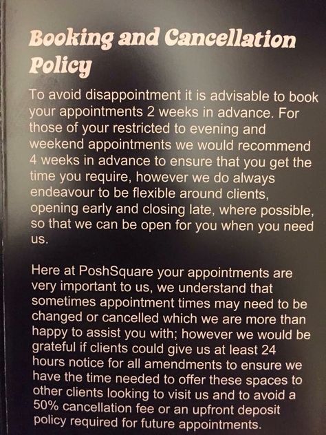 Cancellation policy wording. ideas Lash Cancellation Policy, Booking Policy Salon, Hairstylist Cancellation Policy, Booking Policy Hairstylist, Cancelation Policy Salon, Salon Policy, Cancellation Policy, Salon Cancellation Policy, Salon Policy And Procedures