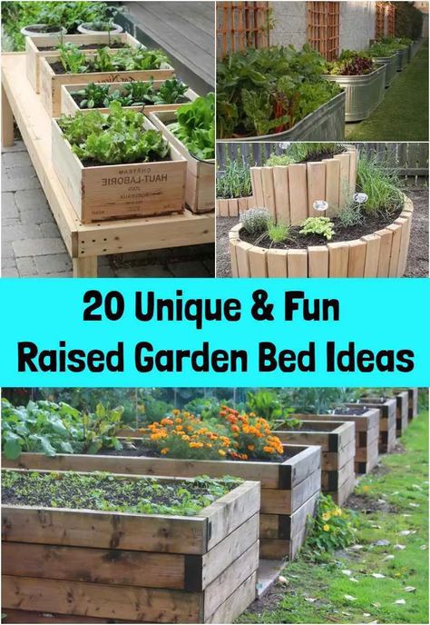 20 Unique & Fun Raised Garden Bed Ideas Unique Raised Garden Beds, Beautiful Raised Garden Beds, Cheap Raised Garden Beds, Raised Garden Beds Diy Vegetables, Raised Garden Bed Ideas, Garden Bed Ideas, Garden Bed Layout, Vegetable Beds Raised, Garden Boxes Raised