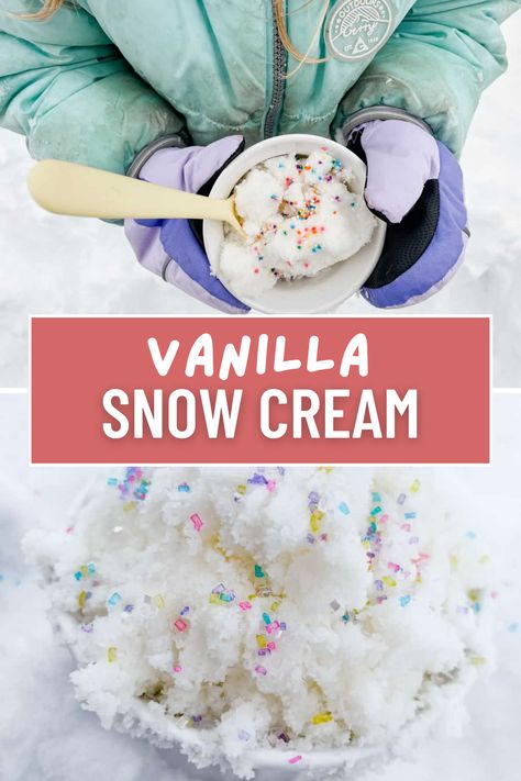 This vanilla snow ice cream is a simple and tasty winter treat! Make the most of your snow day with this easy snow ice cream recipe. A fun winter activity for kids that also tastes delicious! ❄️🍦 Snow Cream Recipe, Snow Ice Cream Recipe, Winter Activity For Kids, Snowcream Recipe, Snow Ice Cream, Snow Cream, Homemade Recipes Dessert, Winter Activity, Winter Treats