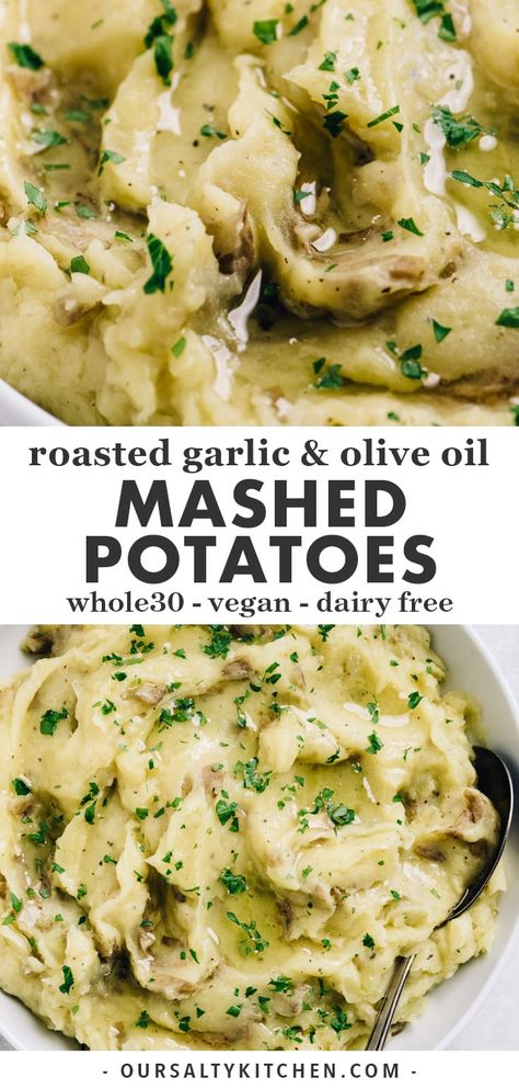 Olive Oil Mashed Potatoes, Dairy Free Thanksgiving, Dairy Free Mashed Potatoes, Garlic And Olive Oil, Vegan Mashed Potatoes, Gluten Free Thanksgiving, Dairy Free Dinner, Mashed Potato Recipes, Vegan Thanksgiving