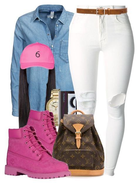 "Untitled #537" by b-elkstone ❤ liked on Polyvore featuring G-Star, Michael Kors, BBrowBar, (+) PEOPLE, Timberland, Louis Vuitton, rag & bone and October's Very Own Timberland Boots Outfit Black, Pink Timberland Boots Outfit, Outfits With Pink, Pink Timberland Boots, Timberland Outfit, Timberland Boots Outfit, Timberland Outfits, Black Boots Outfit, Brown Leather Backpack