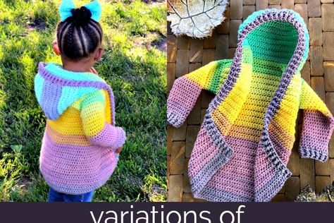 Painted Canyon Cardigan Video Tutorial and Pattern Variations Hooded Cardigan Pattern, Crochet Hoodie, Crochet Cardigan Sweater, Crochet Toddler, Crochet Girls, Crochet Baby Clothes, Crochet Cardigan Pattern, Sweater Crochet Pattern, Hooded Cardigan