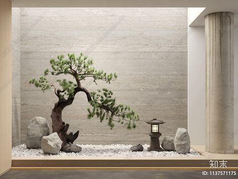 Japanese Courtyard Garden, Japanese Courtyard, Zen Office, Pine Garden, Indoor Courtyard, Japanese Bar, Zen Garden Design, Courtyard Design, Bonsai Art