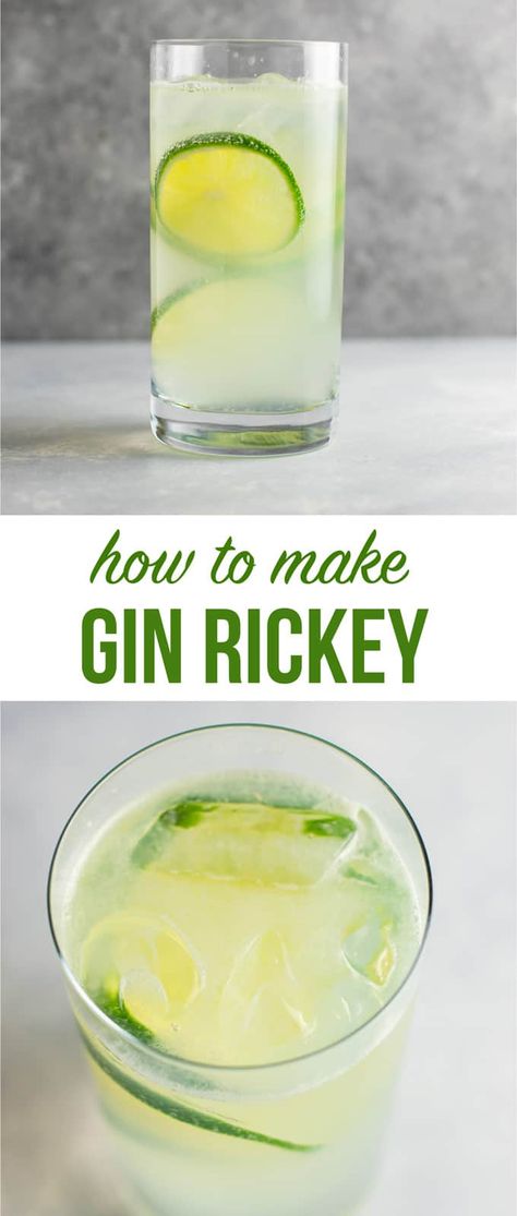 Gin Rickey Recipe, Rickey Cocktail, Gin Rickey, Gin Drink Recipes, Healthy Alcoholic Drinks, How To Make Gin, Coctails Recipes, Gin Recipes, Gin Cocktail Recipes