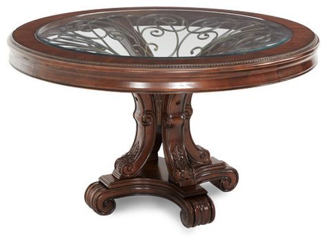 "Michael Amini" Palace Gates 54" Round Dining Table traditional dining tables Michael Amini Furniture, Round Foyer Table, Wood Round Dining Table, Metal Dining Set, Dining Table Height, Empire Furniture, Traditional Dining Tables, Metal Grill, Michael Amini