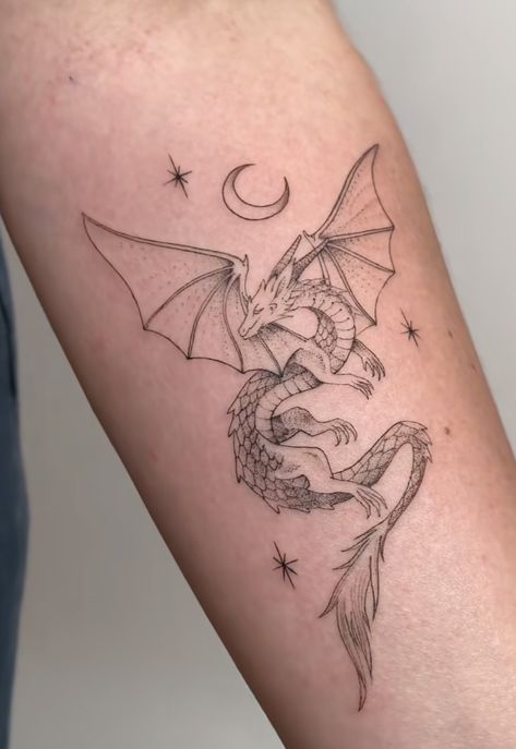 Tattoo Dragon With Flowers, Fine Dragon Tattoo, Dainty Dragon Tattoo For Women, Tiny Dragon Tattoo For Women, Dragon Foot Tattoo For Women, Line Work Dragon Tattoo, Girly Dragon Tattoo, 4cm Tattoo, Dragon Small Tattoo