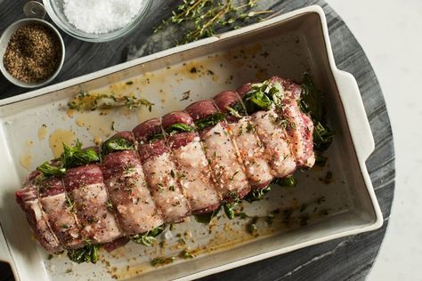 Lamb Loin Roast w/ Garlic & Basil Recipe | Zupan’s Markets Lamb Loin Recipes Ovens, Lamb Loin Roast Recipes Ovens, Lamb Loin Roast Recipes Air Fryer, Lamb Loin Roast, Lamb Loin Recipes, Slow Oven Roasted Leg Of Lamb, Lamb Roast Recipe, Lamb Loin Chops, Sirloin Roast