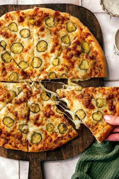 Pickle Pizza Pickle Pizza Recipe, Pickle Pizza, Pizza Sauces, Pineapple On Pizza, White Pizza Sauce, Dinner Rotation, Pineapple Pizza, White Pizza, Dill Sauce