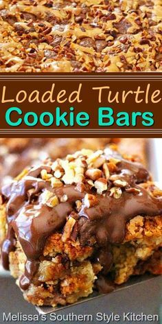 Candy Bar Desserts Recipes, 9 Layer Cookie Bar, Bar Cookies 9x13, Turtle Bars Recipe, Turtle Cookie Bars, Turtle Candies, Caramel Pecans, Yummy Bars, Buttery Cookie