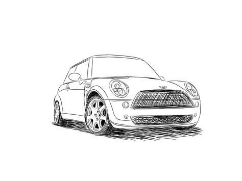 Mini Cooper S Mini Cooper Sketch, Mini Cooper Tattoo, Mini Cooper Drawing, Draw On Ipad, Mini Cooper One, Mini Cooper R56, Cooper Car, Engineering Drawing, Fineliner Art