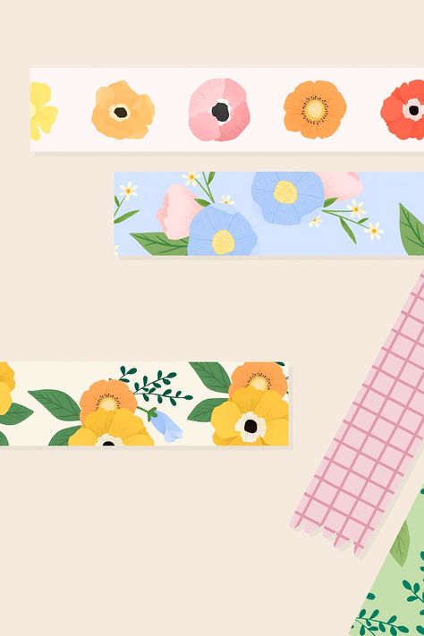 Floral washi tape set vector | premium image by rawpixel.com / katie Picture Frame Template, Planner Doodles, Tape Sticker, Image Collage, Vintage Flowers Wallpaper, Floral Banners, Vintage Stationery, Washi Tape Set, Pastel Pattern