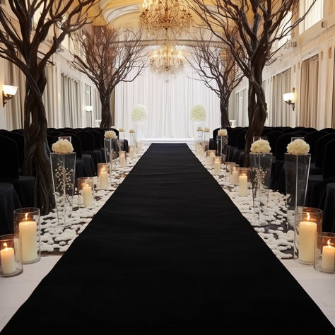 Black Aisle Runner for Wedding Ceremony Black Carpet Wedding Aisle, Wedding Aisle Decorations Black And White, Unique Aisle Runner, Black Weddings Wedding Ceremony Decor, Black Wedding Aisle Decor, Black Elegant Wedding Decor, Black And Gold Wedding Ceremony, Outdoor Black And White Wedding, Black And White Wedding Aisle