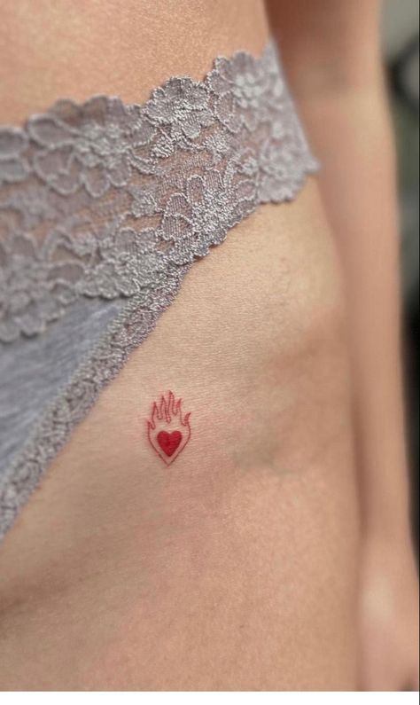 Small Phoenix Tattoos, Maching Tattoos, Red Heart Tattoos, Places For Tattoos, Waist Tattoos, Grunge Tattoo, Insect Tattoo, Petite Tattoos, Fire Tattoo