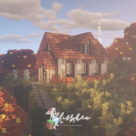 Minecraft Cottagecore, Minecraft Aesthetic, Autumn Cottage, Minecraft Structures, Minecraft Plans, Pocket Game, Minecraft Inspo, Golden Apple, Minecraft Blueprints