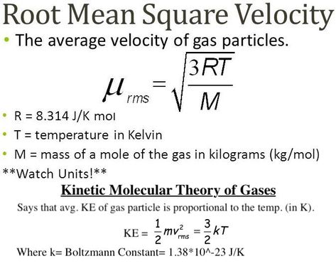 Kinetic Molecular Theory of Gases= says that the kinetic energy of gas particle is proportional to the temperature. RMS speed= tells average kinetic energy of particles, which defines average speed. Kinetic Molecular Theory, Kinetic Theory, Physics Mechanics, Chemistry Basics, Learn Physics, Chemistry Education, Electronics Basics, Potential Energy, Painting Demo