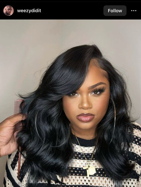 Long Bob Sew In Weave Side Part, Sew In Medium Length Hair, Shoulder Length Weave Black Women, Mid Length Sew In, Body Wave Ponytail Weave, Bob Sew In Weave Side Part, Sewin Bob Hairstyles Black Women, Quick Weave Bob With Leave Out, Shoulder Length Weave