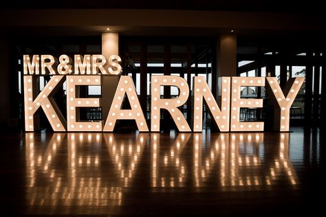 Light Up Last Name Sign Wedding, Mr And Mrs Light Up Letters, Marquise Letters Wedding, Big Light Up Letters, Big Letters Decoration, Mexican Modern Wedding, Marquee Letters Wedding, Wedding Decor Business, Church Wedding Ideas