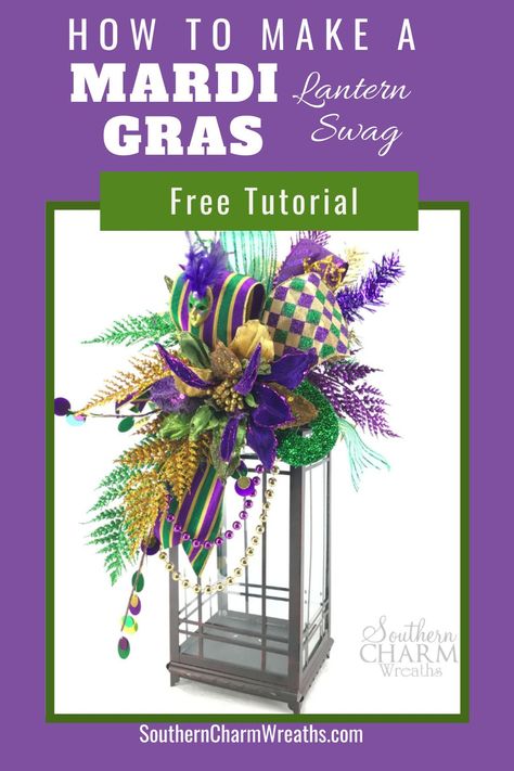 Mardi Gras Theme Party Games, Lantern Swags Tutorial, Senior Table, Mardi Gras Diy, Lantern Swags, Mardi Gras Party Decorations, Madi Gras, Swag Fits, Mardi Gras Wedding