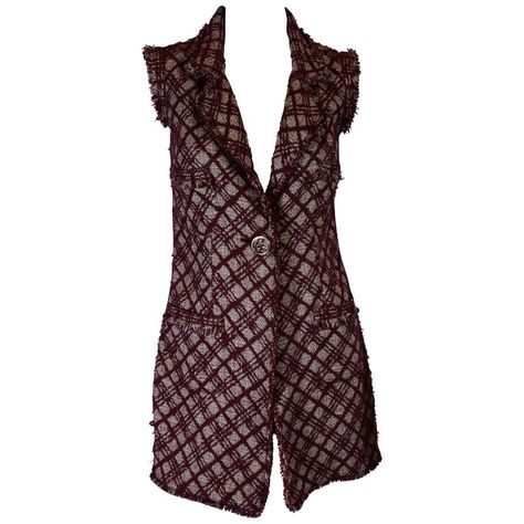 Chanel 2008 Houndstooth Sleeveless Jacket Chanel Houndstooth, Burgundy Jacket, Chanel Jacket, Houndstooth Jacket, Chanel Vintage, Sleeveless Jacket, Vintage Jackets, Vintage Chanel, Cotton Jacket