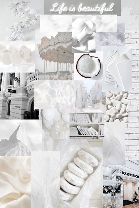 Beautiful White Aesthetic, White Boujee Aesthetic Wallpaper, Cute White Collage Wallpaper, White Photo Collage Wallpaper, White Collage Aesthetic, White Aesthetic Collage, White Collages, Clean Girl Wallpaper Collage, White Photo Collage