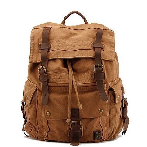 BLUBOON Vintage Rucksäcke Herren Damen Vintage Canvas Rucksack Retro Schulrucksack mit Der Großen Kapazität 12" L *17.8" H *6.5" B(Armeegrün) Camping Lake, Large Backpack Travel, Leather Backpack For Men, Kingston Ny, Military Backpack, Travel Rucksack, Canvas Leather Bag, Laptop Rucksack, Boys Backpacks