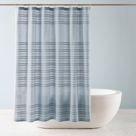 Town And Country Sophia Stripe Blue Shower Curtain, Color: Blue - JCPenney Bathroom Ambiance, Thick Curtains, Striped Shower Curtains, Fabric Shower Curtain, Shower Curtain Rods, Shower Liner, Shower Curtain Hooks, White Room, Rich Fabric